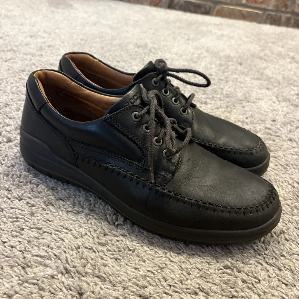 Ecco Seawalker Shoes Mens Size 10 / 44 Black Leather Oxford Casual Comfort Golf